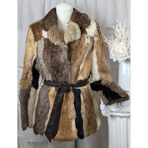 Vintage 70s Genuine Imported French Rabbit Fur Patchwork Coat Women's Size S-M